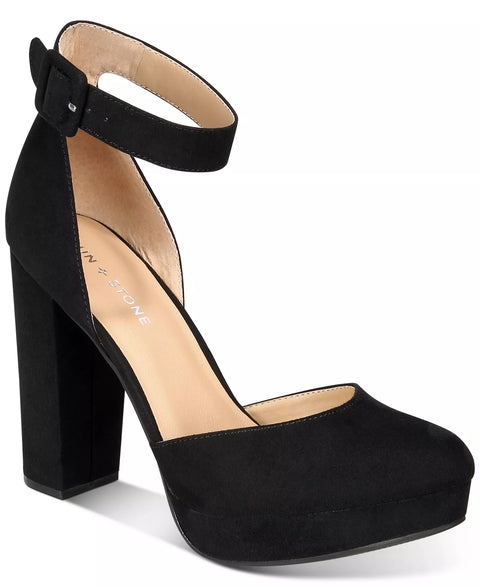 Sun + Stone Women's Black Estrella Block Heel Ankle Strap Platform Heel | Sun + Stone In Lebanon