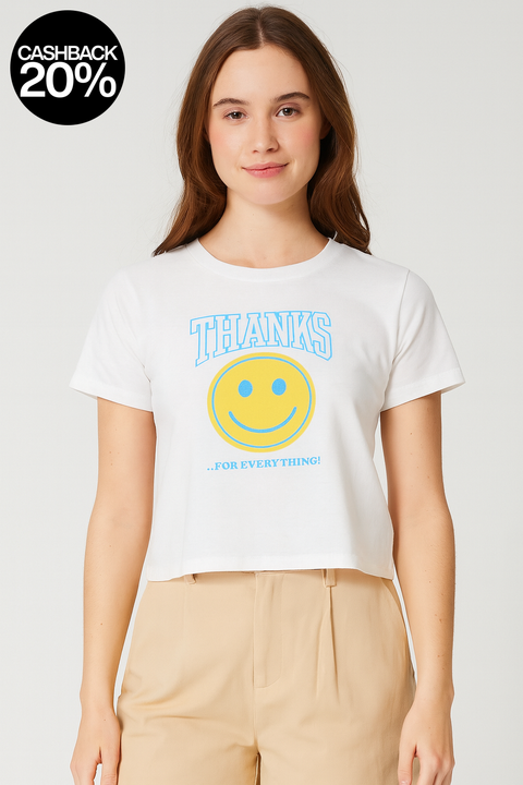 Forever 21 Women's White Smile Printed T-Shirt | Forever 21 In Lebanon