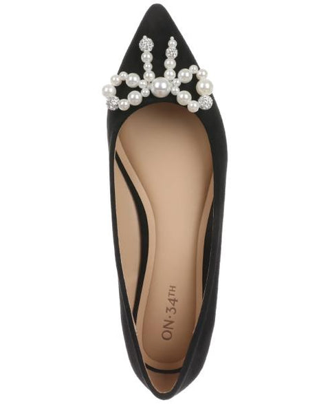 On 34th Women's Millee Embellished Bow Pointed-Toe Flats, Created for Macy's - Black Micro