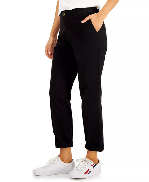 Tommy Hilfiger Women's Black TH Flex Hampton Cuffed Chino Straight-Leg Pants | Tommy Hilfiger In Lebanon