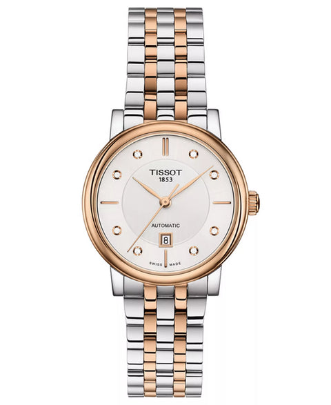 Tissot Women's Rose Gold & Silver Swiss Automatic Carson Diamond Stainless Steel Bracelet Watch|Tissot In Lebanon