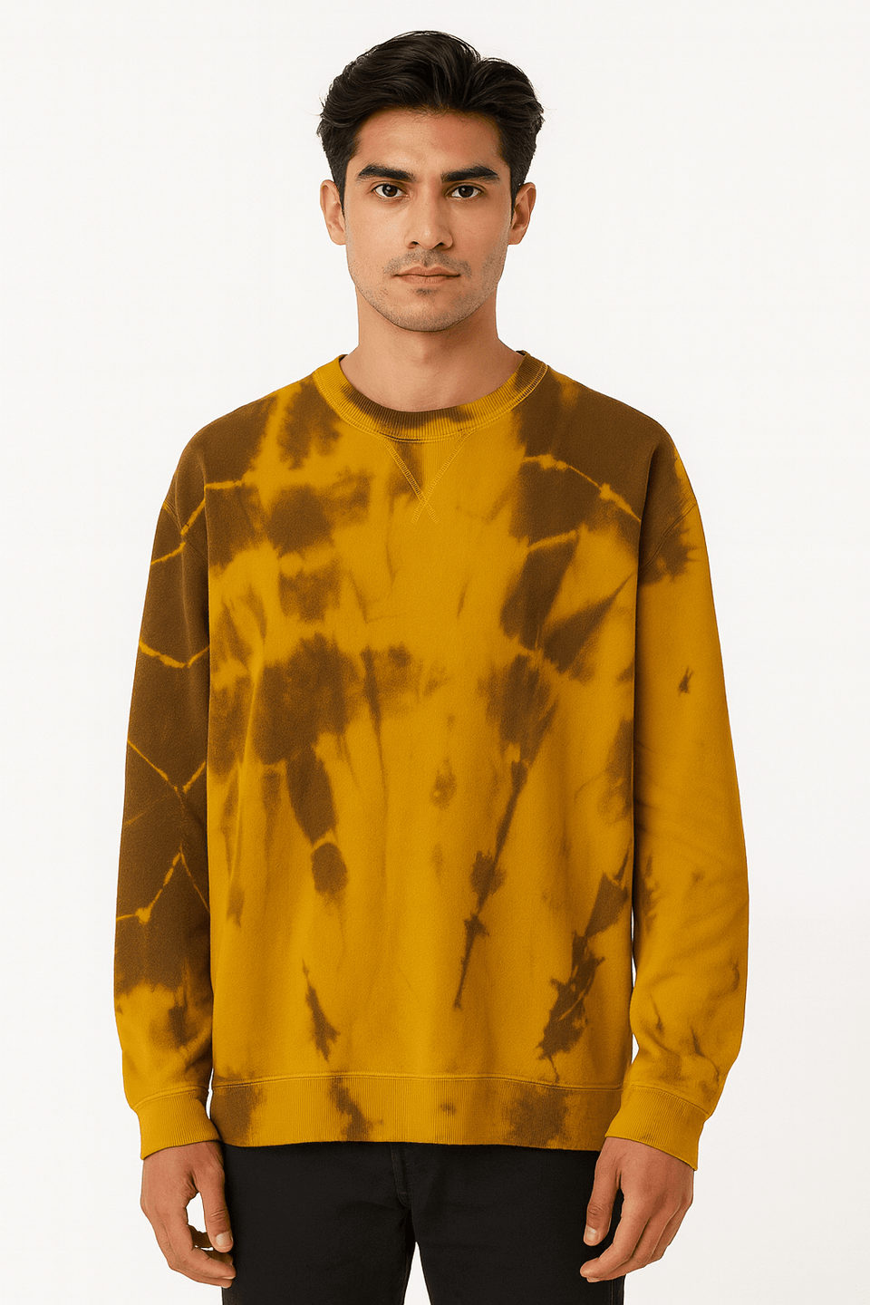 Terranova Men's Yellow Crew Neck Sweatshirt With Marbled Print | Terranova In Lebanon