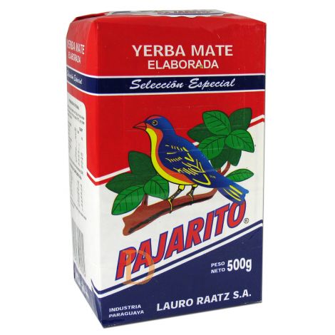 Pajarito Yerba Mate packaging with a colorful bird illustration on a white background