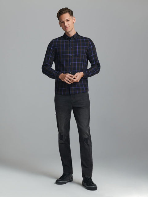 Sinsay Men's Black Checkered Slim fit Long Sleeve Shirt |Sinsay In Lebanon