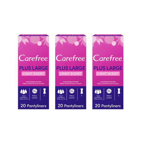 Carefree Plus Large Panty Liners Light Scent 20Pcs Pack of 2+1 Free