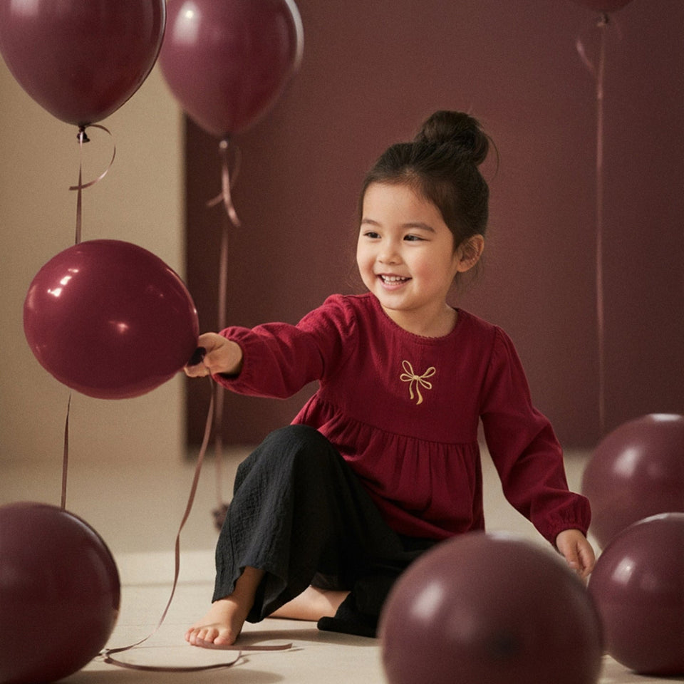 Sinsay Baby Girl's Burgundy Long Sleeve Crew Neck Dress