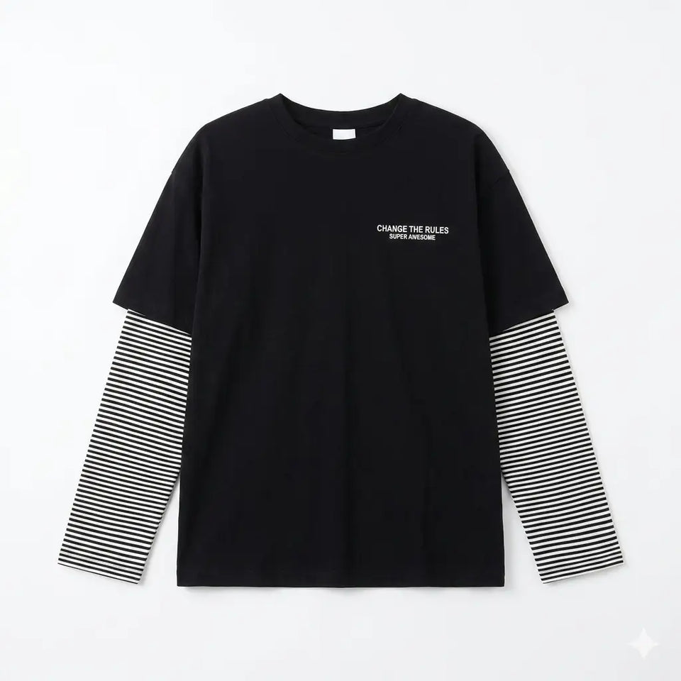 Zara Boy's Black & White Graphic Blouse With Striped Sleeves | Zara In Lebanon