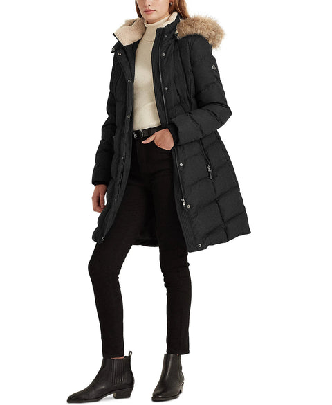 Lauren Ralph Lauren Women's Black Faux Fur Trim Hooded Puffer Jacket | Lauren Ralph Lauren In Lebanon