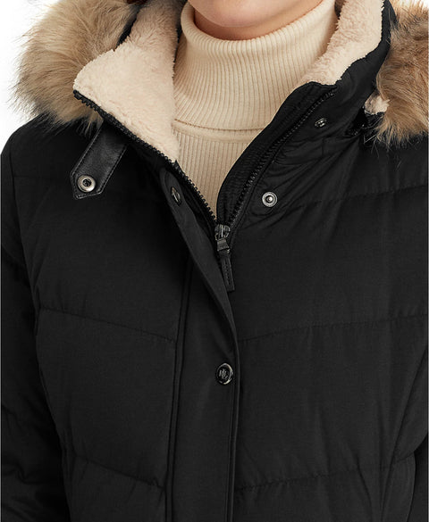 Lauren Ralph Lauren Women's Black Faux Fur Trim Hooded Puffer Jacket | Lauren Ralph Lauren In Lebanon