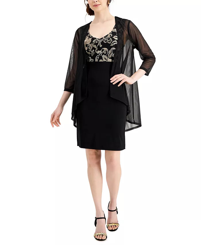 Connected Women's Black & Silver Plus Size Metallic-Top Dress & Sheer Jacket | Connected In Lebanon
