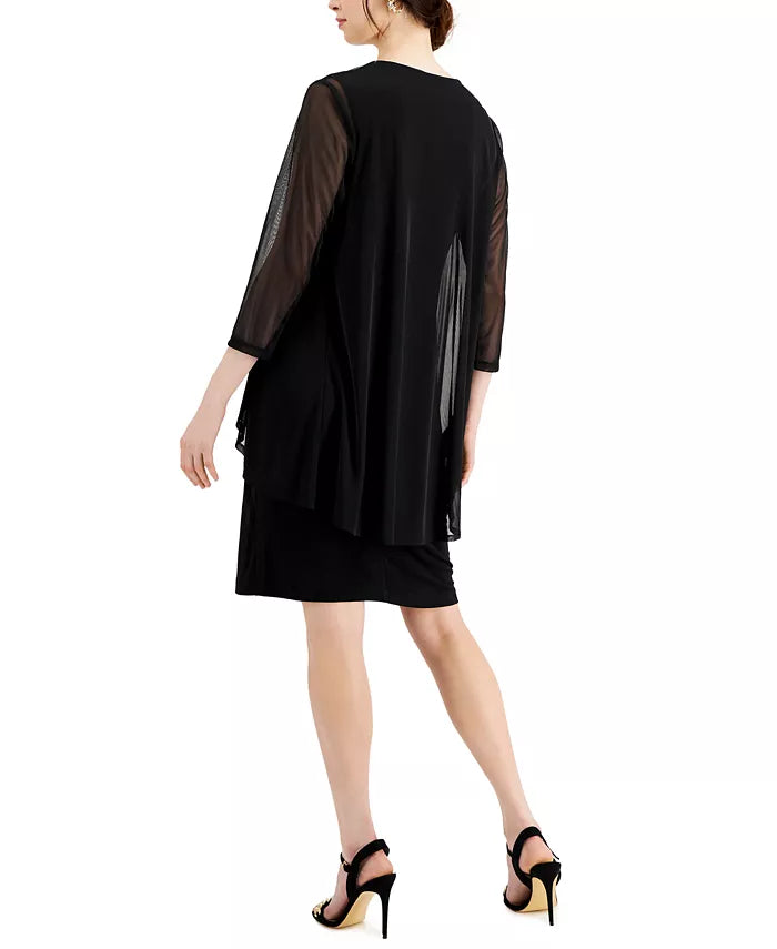 Connected Women's Black & Silver Plus Size Metallic-Top Dress & Sheer Jacket | Connected In Lebanon
