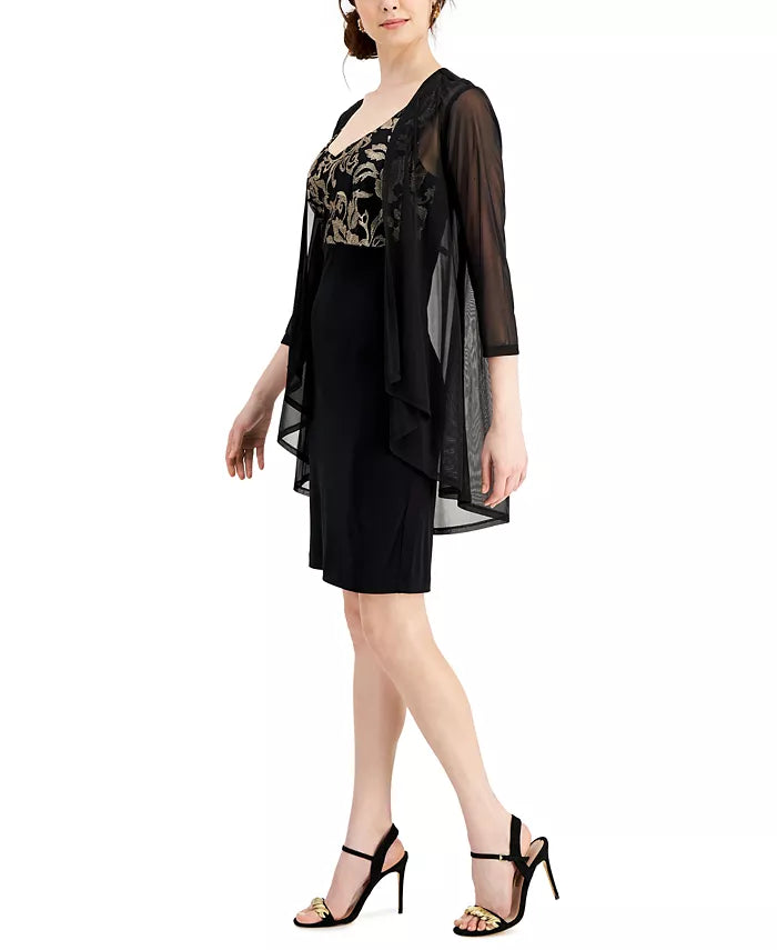 Connected Women's Black & Silver Plus Size Metallic-Top Dress & Sheer Jacket | Connected In Lebanon