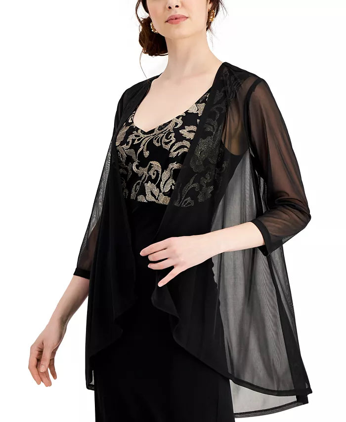 Connected Women's Black & Silver Plus Size Metallic-Top Dress & Sheer Jacket | Connected In Lebanon