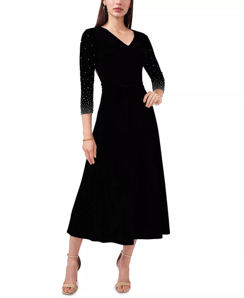 MSK Women's Black  V-Neck Beaded Midi Dress|  MSK in Lebanon
