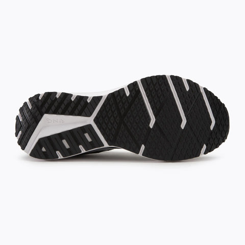 Black and white athletic shoe sole on a white background