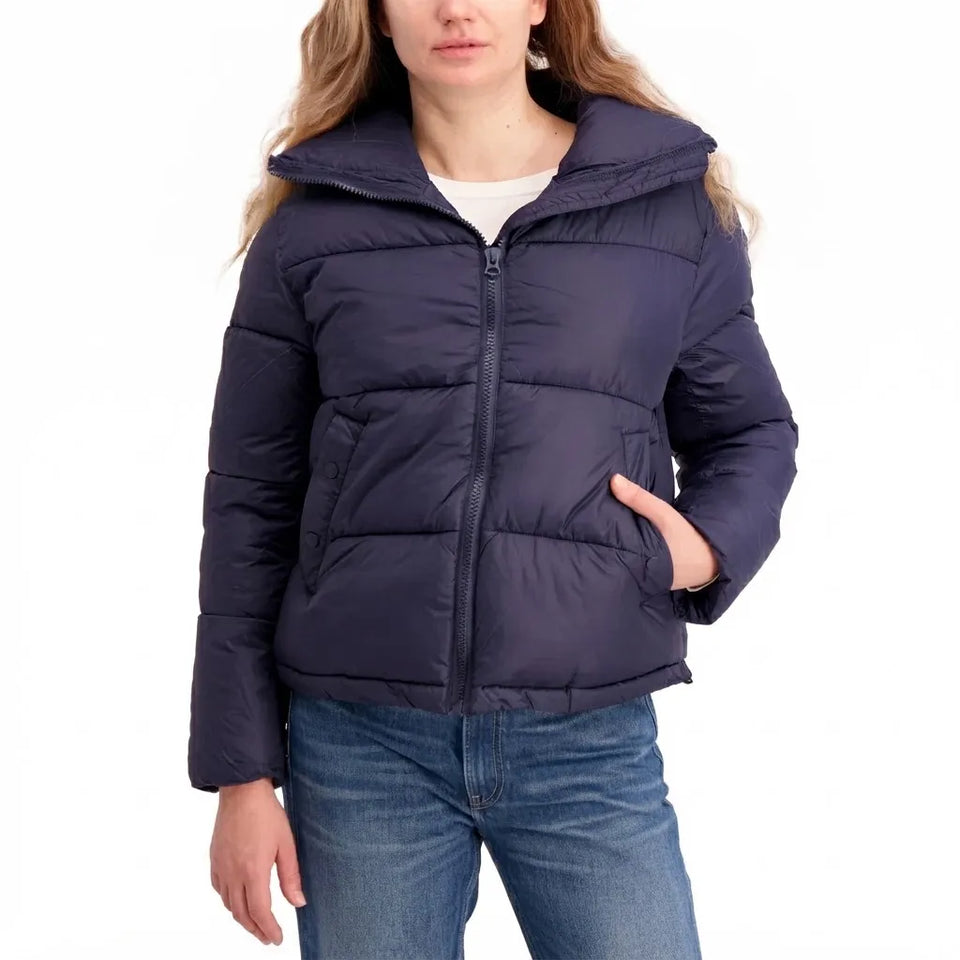 Hudson Women's Navy Blue Stand-Collar Puffer Jacket