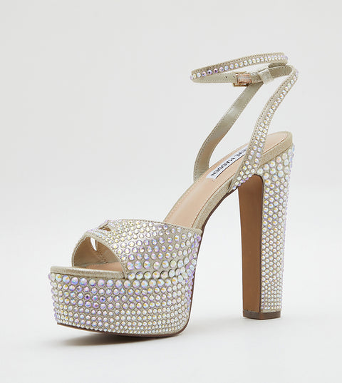 Steve Madden Women's Silver Rhinestone Socializer Embellished Heel Sandals With Ankle Strap|Steve Madden In Lebanon