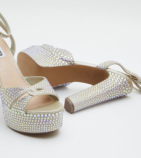 Steve Madden Women's Silver Rhinestone Socializer Embellished Heel Sandals With Ankle Strap|Steve Madden In Lebanon