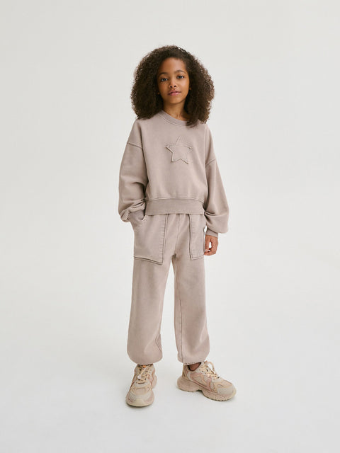 Reserved Girl's Beige Sweatpants With A Washed Effect | Reserved In Lebanon