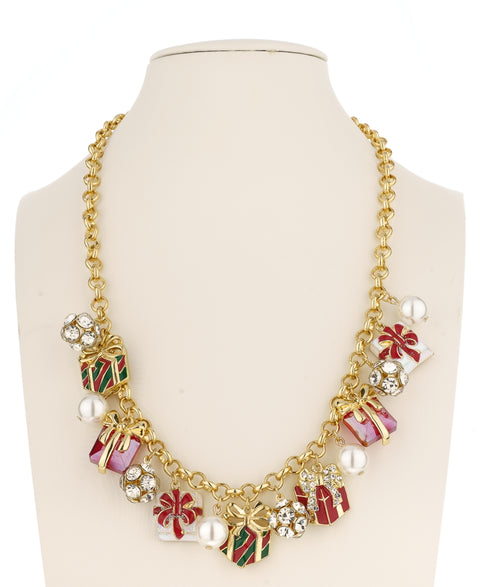 Holiday Lane Women's Gold Crystal & Imitation Pearl Gift Charm Necklace |Holiday Lane in Lebanon