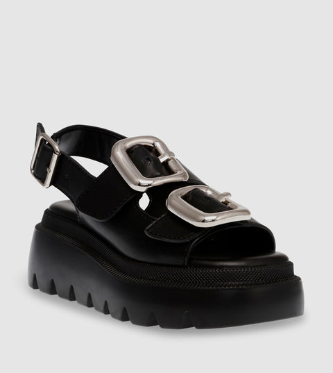 Steve Madden Women's Black Leather Transporter Sandal |Steve Madden In Lebanon