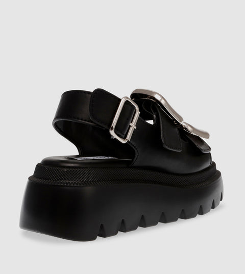 Steve Madden Women's Black Leather Transporter Sandal |Steve Madden In Lebanon