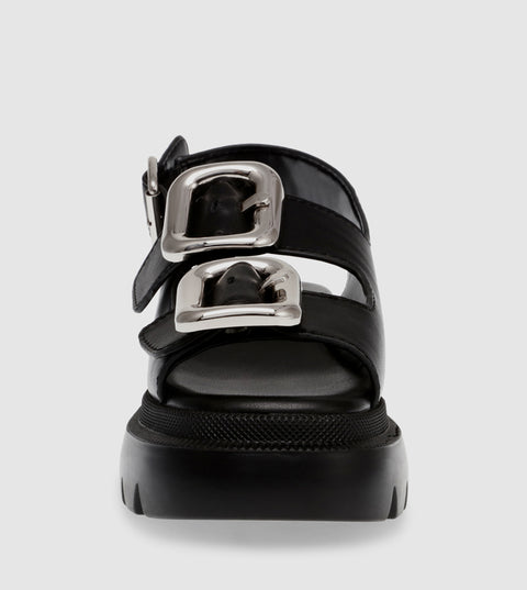 Steve Madden Women's Black Leather Transporter Sandal |Steve Madden In Lebanon