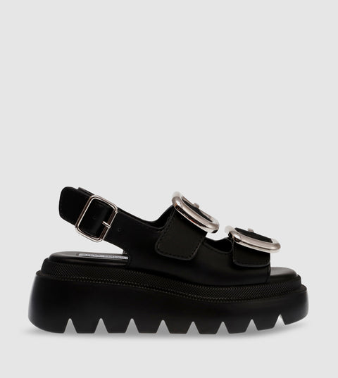 Steve Madden Women's Black Leather Transporter Sandal |Steve Madden In Lebanon