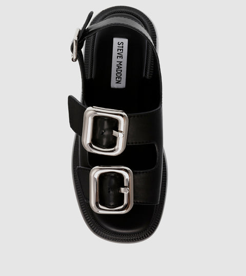 Steve Madden Women's Black Leather Transporter Sandal |Steve Madden In Lebanon