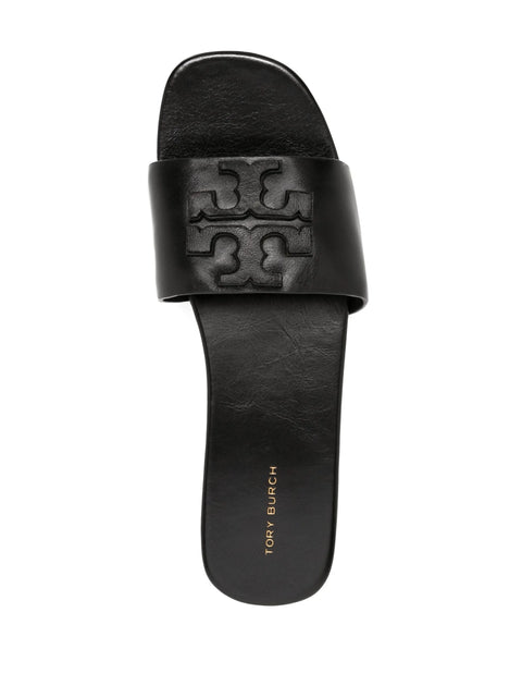 Tory Burch Women's Black Leather Ines Logo-Patch Slipper | Tory Burch In Lebanon