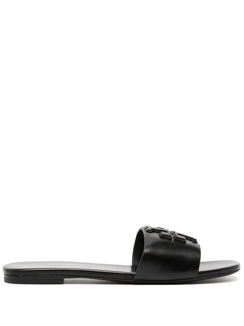 Tory Burch Women's Black Leather Ines Logo-Patch Slipper | Tory Burch In Lebanon