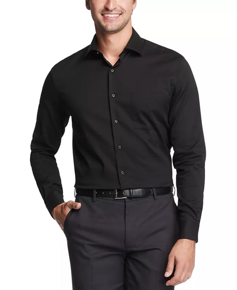 Van Heusen Men's Black Regular-Fit Stain Shield Performance Stretch Textured Dress Shirt |Van Heusen In Lebanon