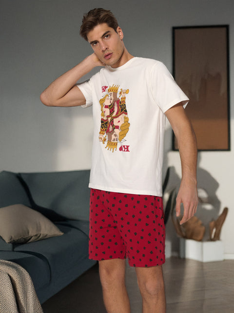 Sinsay Men's White /Red with heart spots 2pc  Pajama Set  |Sinsay  in Lebanon