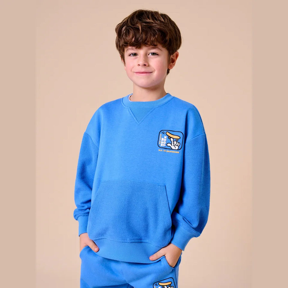 Sinsay Boy's Blue Front Pocket Crewneck Sweatshirt