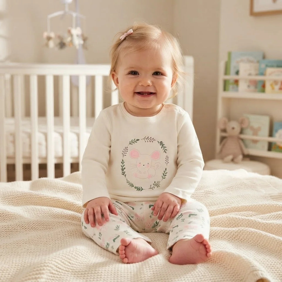Sinsay Baby Girl's Off White All Over Printed Long-Sleeves Pajama Set
