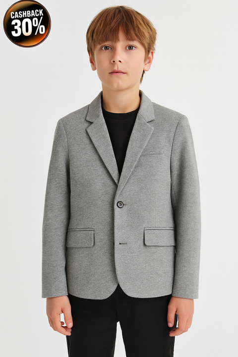 Reserved Boy's Light Grey Melange Blazer With Pockets | Reserved In Lebanon