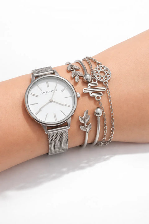 Laura Ashley Women's Sliver Tone 4 Pcs Bracelet Set With Watch | Laura Ashley In Lebanon