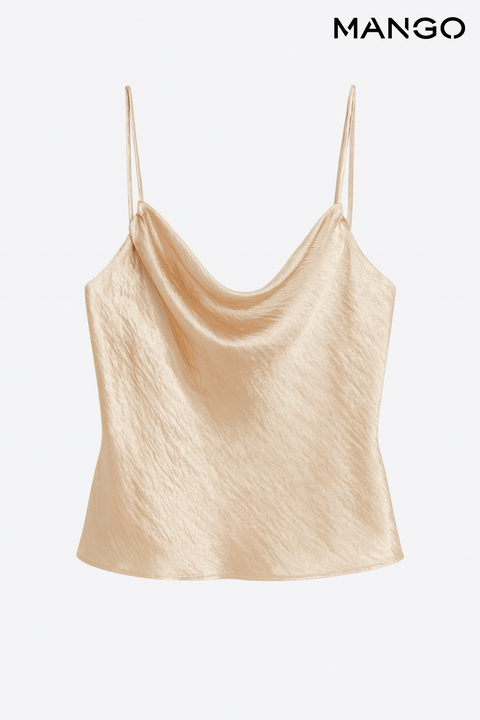 Mango Women's Gold Satin Sleeveless Top| Mango in Lebanon
