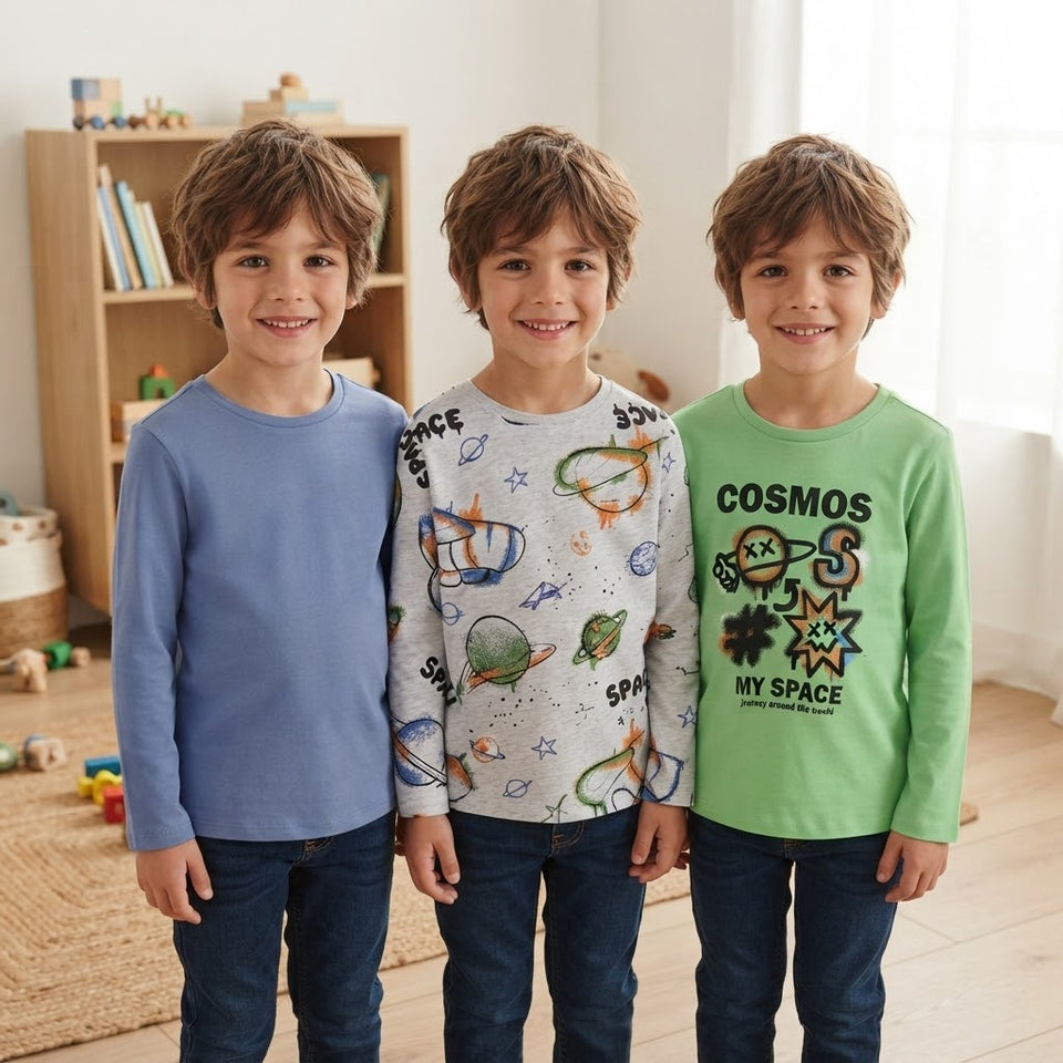 Sinsay Boy's Multicolor Printed Round Neck Pack Of 3 Blouses