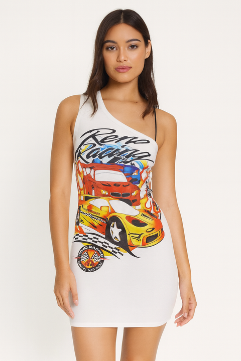 Forever 21 Women's White Graphic One Shoulder Strap Mini Dress |Forever 21 In Lebanon