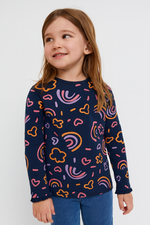 Sinsay Girl's Navy Blue All Over Print T-Shirt | Sinsay In Lebanon
