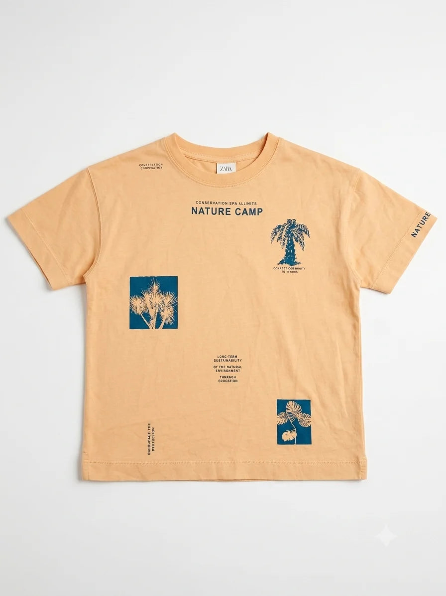 Zara Boy's Peach Multi-Graphic T-Shirt | Zara In Lebanon