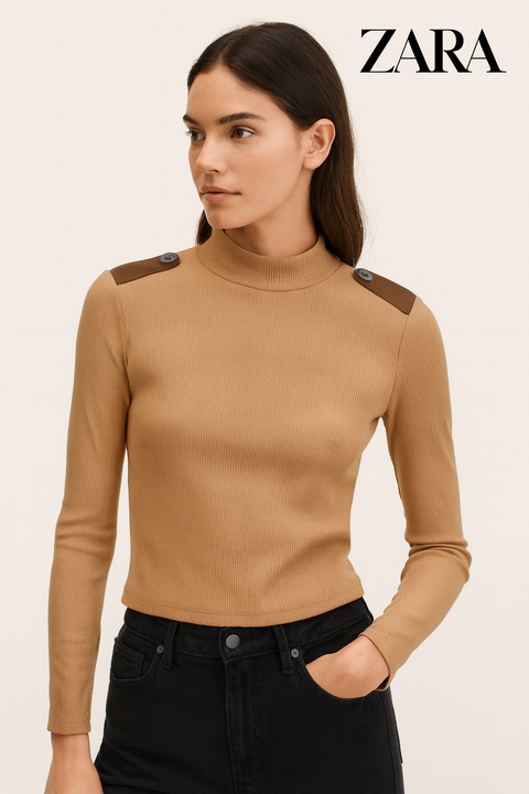 Zara Women's Brown Long-Sleeve Blouse | Zara In Lebanon