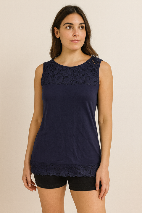 Demar Women's Navy Cotton Sleeveless Sleep Shirt | Demar In Lebanon