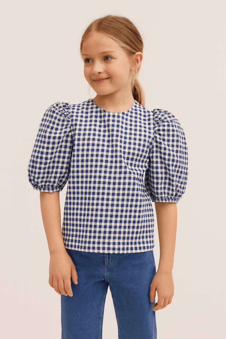 POMPdeLUX Girl's Navy BlueShort Sleeve Heavy Blouse | POMPdeLUX in Lebanon