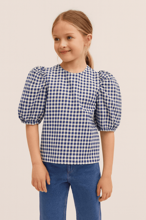 POMPdeLUX Girl's Navy Blue  Short Sleeve Heavy Blouse | POMPdeLUX in Lebanon