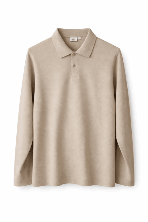 Celio Men's Beige long-Sleeved Jersey Polo Blouse | Celio In Lebanon