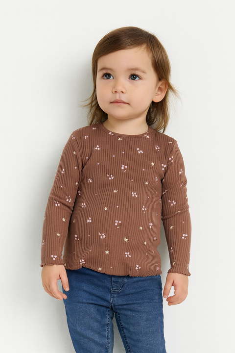 Sinsay Baby Girl's Brown Ribbed Floral Long Sleeve Blouse | Sinsay In Lebanon