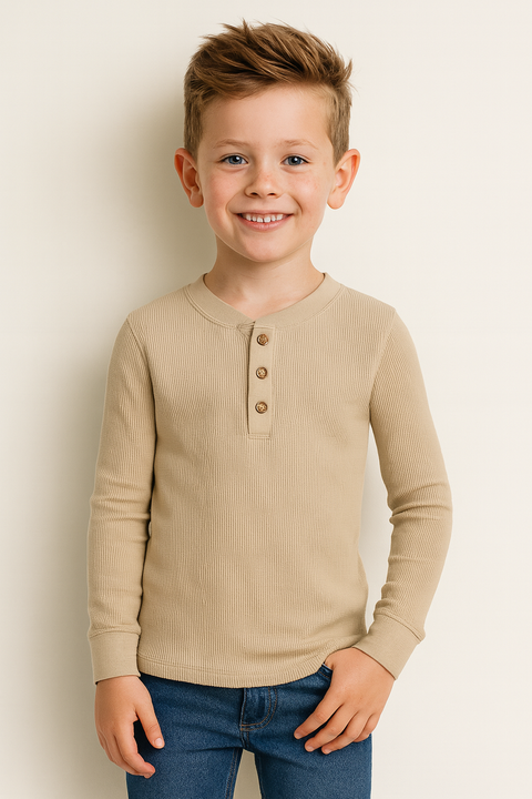POMPdeLUX Boy's Beige Long Sleeve Blouse | POMPdeLUX in Lebanon