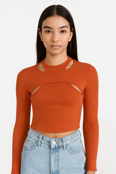 Forever 21 Women's Brick Cut Out Long Sleeve Top |Forever 21 In Lebanon